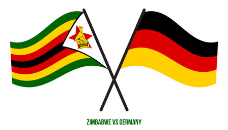 Zimbabwe and Germany Flags Crossed And Waving Flat Style. Official Proportion. Correct Colors.のイラスト素材