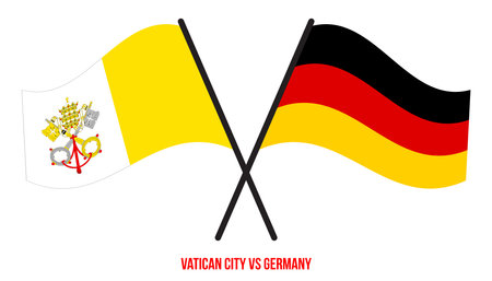 Vatican City and Germany Flags Crossed And Waving Flat Style. Official Proportion. Correct Colors.のイラスト素材