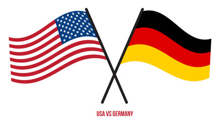 USA and Germany Flags Crossed And Waving Flat Style. Official Proportion. Correct Colors.のイラスト素材