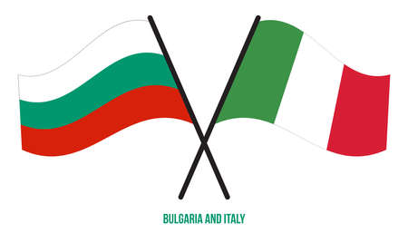 Bulgaria and Italy Flags Crossed And Waving Flat Style. Official Proportion. Correct Colors.のイラスト素材