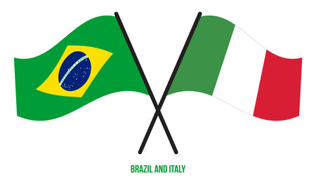 Brazil and Italy Flags Crossed And Waving Flat Style. Official Proportion. Correct Colors.のイラスト素材