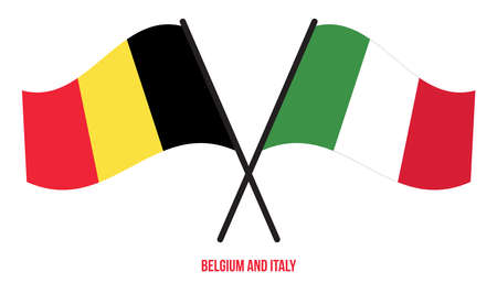 Belgium and Italy Flags Crossed And Waving Flat Style. Official Proportion. Correct Colors.のイラスト素材