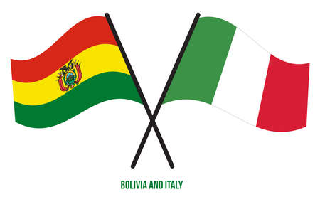 Bolivia and Italy Flags Crossed And Waving Flat Style. Official Proportion. Correct Colors.のイラスト素材