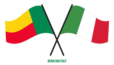 Benin and Italy Flags Crossed And Waving Flat Style. Official Proportion. Correct Colors.のイラスト素材