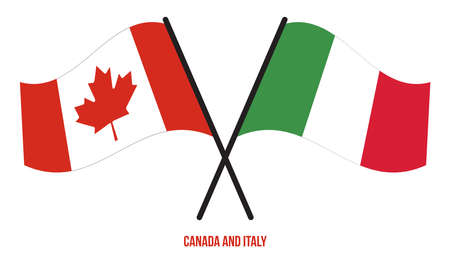 Canada and Italy Flags Crossed And Waving Flat Style. Official Proportion. Correct Colors.のイラスト素材