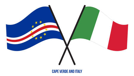 Cape Verde and Italy Flags Crossed And Waving Flat Style. Official Proportion. Correct Colors.のイラスト素材