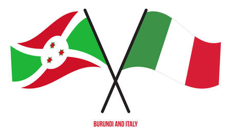 Burundi and Italy Flags Crossed And Waving Flat Style. Official Proportion. Correct Colors.のイラスト素材