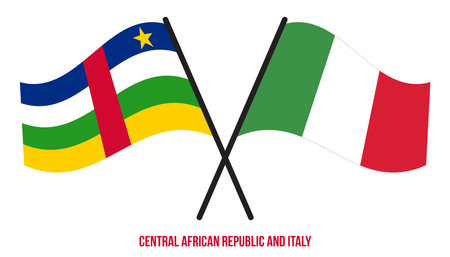 Central African Republic and Italy Flags Crossed And Waving Flat Style. Official Proportion.のイラスト素材