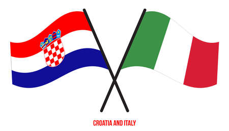 Croatia and Italy Flags Crossed And Waving Flat Style. Official Proportion. Correct Colors.のイラスト素材