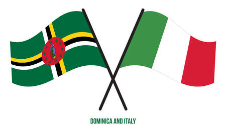 Dominica and Italy Flags Crossed And Waving Flat Style. Official Proportion. Correct Colors.のイラスト素材