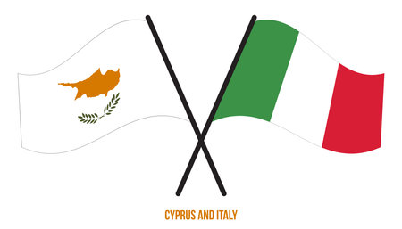 Cyprus and Italy Flags Crossed And Waving Flat Style. Official Proportion. Correct Colors.のイラスト素材
