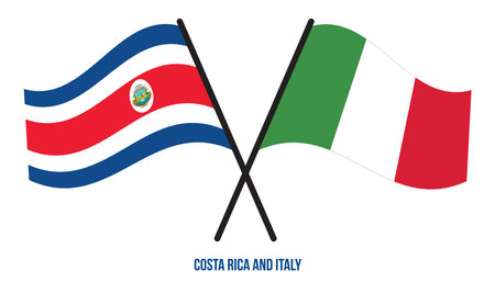 Costa Rica and Italy Flags Crossed And Waving Flat Style. Official Proportion. Correct Colors.のイラスト素材