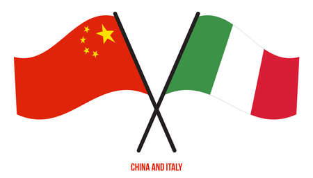China and Italy Flags Crossed And Waving Flat Style. Official Proportion. Correct Colors.のイラスト素材