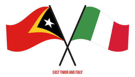 East Timor and Italy Flags Crossed And Waving Flat Style. Official Proportion. Correct Colors.のイラスト素材
