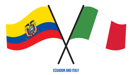Ecuador and Italy Flags Crossed And Waving Flat Style. Official Proportion. Correct Colors.のイラスト素材