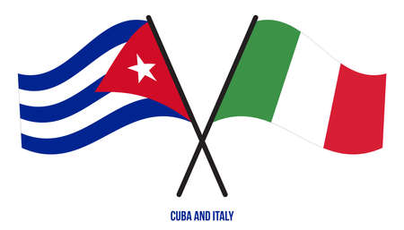 Cuba and Italy Flags Crossed And Waving Flat Style. Official Proportion. Correct Colors.のイラスト素材