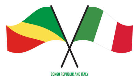 Congo Republic and Italy Flags Crossed And Waving Flat Style. Official Proportion. Correct Colors.のイラスト素材