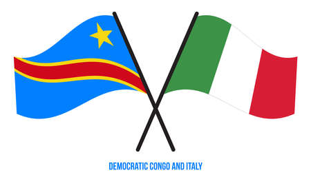 Democratic Congo and Italy Flags Crossed & Waving Flat Style. Official Proportion. Correct Colors.のイラスト素材