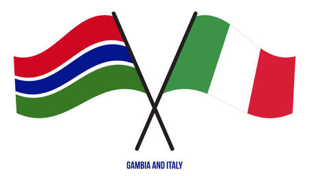 Gambia and Italy Flags Crossed And Waving Flat Style. Official Proportion. Correct Colors.のイラスト素材