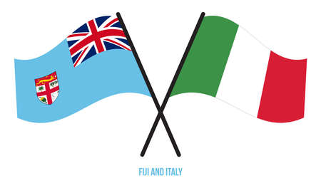 Fiji and Italy Flags Crossed And Waving Flat Style. Official Proportion. Correct Colors.のイラスト素材