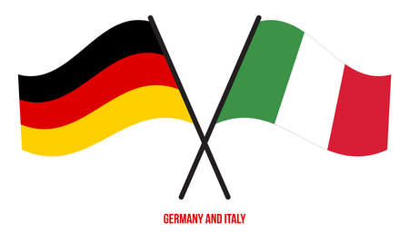 Germany and Italy Flags Crossed And Waving Flat Style. Official Proportion. Correct Colors.のイラスト素材