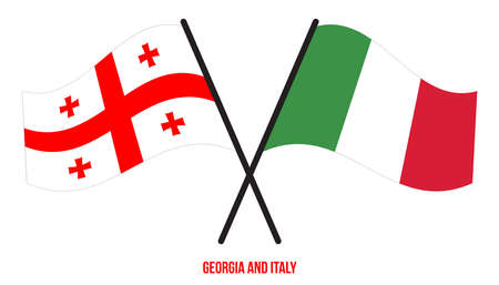 Georgia and Italy Flags Crossed And Waving Flat Style. Official Proportion. Correct Colors.のイラスト素材