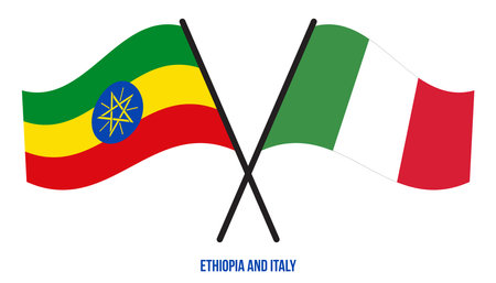 Ethiopia and Italy Flags Crossed And Waving Flat Style. Official Proportion. Correct Colors.のイラスト素材