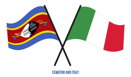 Eswatini and Italy Flags Crossed And Waving Flat Style. Official Proportion. Correct Colors.のイラスト素材