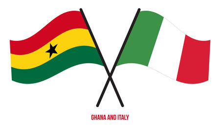 Ghana and Italy Flags Crossed And Waving Flat Style. Official Proportion. Correct Colors.のイラスト素材