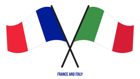 France and Italy Flags Crossed And Waving Flat Style. Official Proportion. Correct Colors.のイラスト素材
