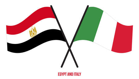 Egypt and Italy Flags Crossed And Waving Flat Style. Official Proportion. Correct Colors.のイラスト素材