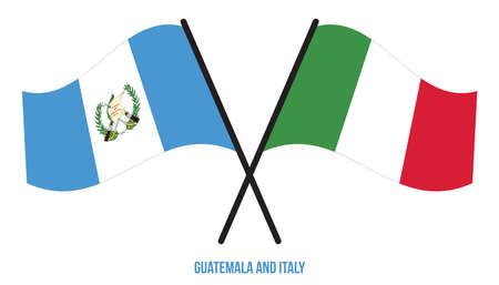 Guatemala and Italy Flags Crossed And Waving Flat Style. Official Proportion. Correct Colors.のイラスト素材