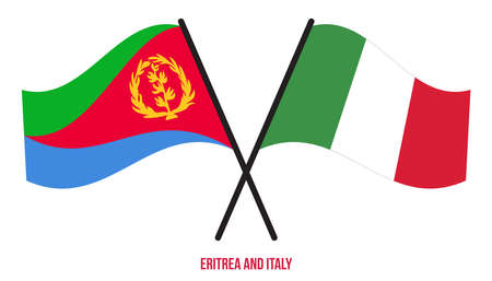 Eritrea and Italy Flags Crossed And Waving Flat Style. Official Proportion. Correct Colors.のイラスト素材