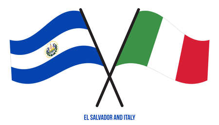 El Salvador and Italy Flags Crossed And Waving Flat Style. Official Proportion. Correct Colors.のイラスト素材
