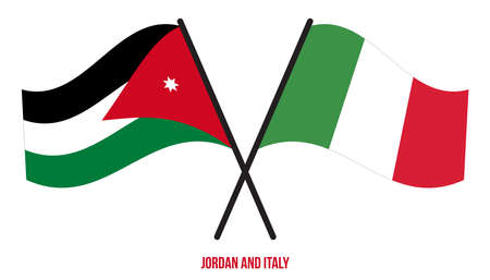 Jordan and Italy Flags Crossed And Waving Flat Style. Official Proportion. Correct Colors.のイラスト素材