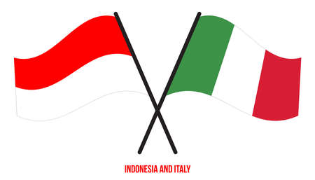 Indonesia and Italy Flags Crossed And Waving Flat Style. Official Proportion. Correct Colors.のイラスト素材