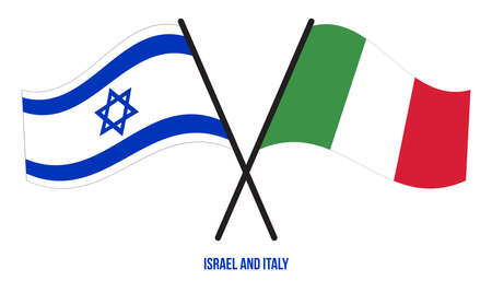 Israel and Italy Flags Crossed And Waving Flat Style. Official Proportion. Correct Colors.のイラスト素材