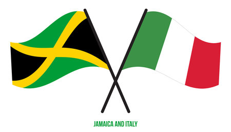 Jamaica and Italy Flags Crossed And Waving Flat Style. Official Proportion. Correct Colors.のイラスト素材