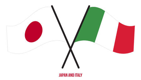 Japan and Italy Flags Crossed And Waving Flat Style. Official Proportion. Correct Colors.のイラスト素材