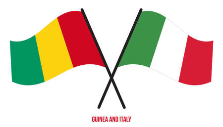 Guinea and Italy Flags Crossed And Waving Flat Style. Official Proportion. Correct Colors.のイラスト素材
