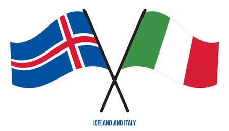 Iceland and Italy Flags Crossed And Waving Flat Style. Official Proportion. Correct Colors.のイラスト素材