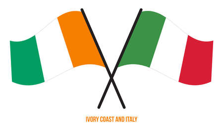 Ivory Coast and Italy Flags Crossed And Waving Flat Style. Official Proportion. Correct Colors.のイラスト素材