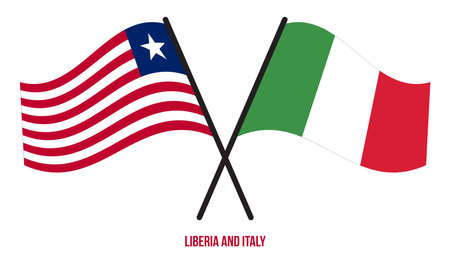 Liberia and Italy Flags Crossed And Waving Flat Style. Official Proportion. Correct Colors.のイラスト素材