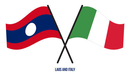 Laos and Italy Flags Crossed And Waving Flat Style. Official Proportion. Correct Colors.のイラスト素材