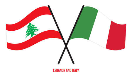 Lebanon and Italy Flags Crossed And Waving Flat Style. Official Proportion. Correct Colors.のイラスト素材