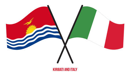 Kiribati and Italy Flags Crossed And Waving Flat Style. Official Proportion. Correct Colors.のイラスト素材