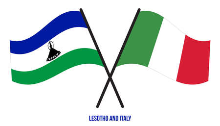 Lesotho and Italy Flags Crossed And Waving Flat Style. Official Proportion. Correct Colors.のイラスト素材