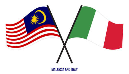 Malaysia and Italy Flags Crossed And Waving Flat Style. Official Proportion. Correct Colors.のイラスト素材