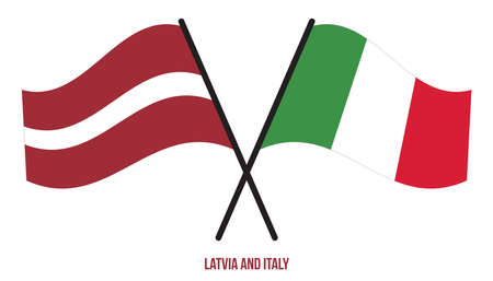 Latvia and Italy Flags Crossed And Waving Flat Style. Official Proportion. Correct Colors.のイラスト素材