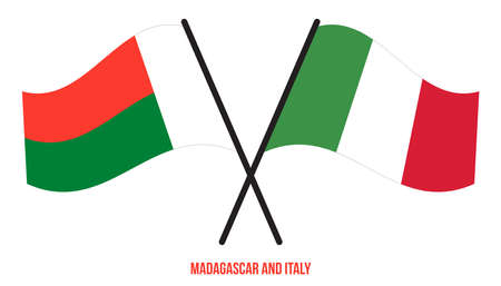 Madagascar and Italy Flags Crossed And Waving Flat Style. Official Proportion. Correct Colors.のイラスト素材